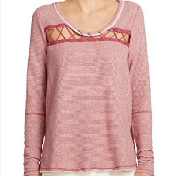 NWOT Free People Laced Cutout Striped Long Sleeve Top / Sweatshirt - Picture 10 of 10